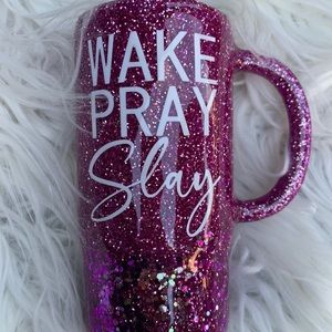 Wake pray slay glitter travel mug tumbler
